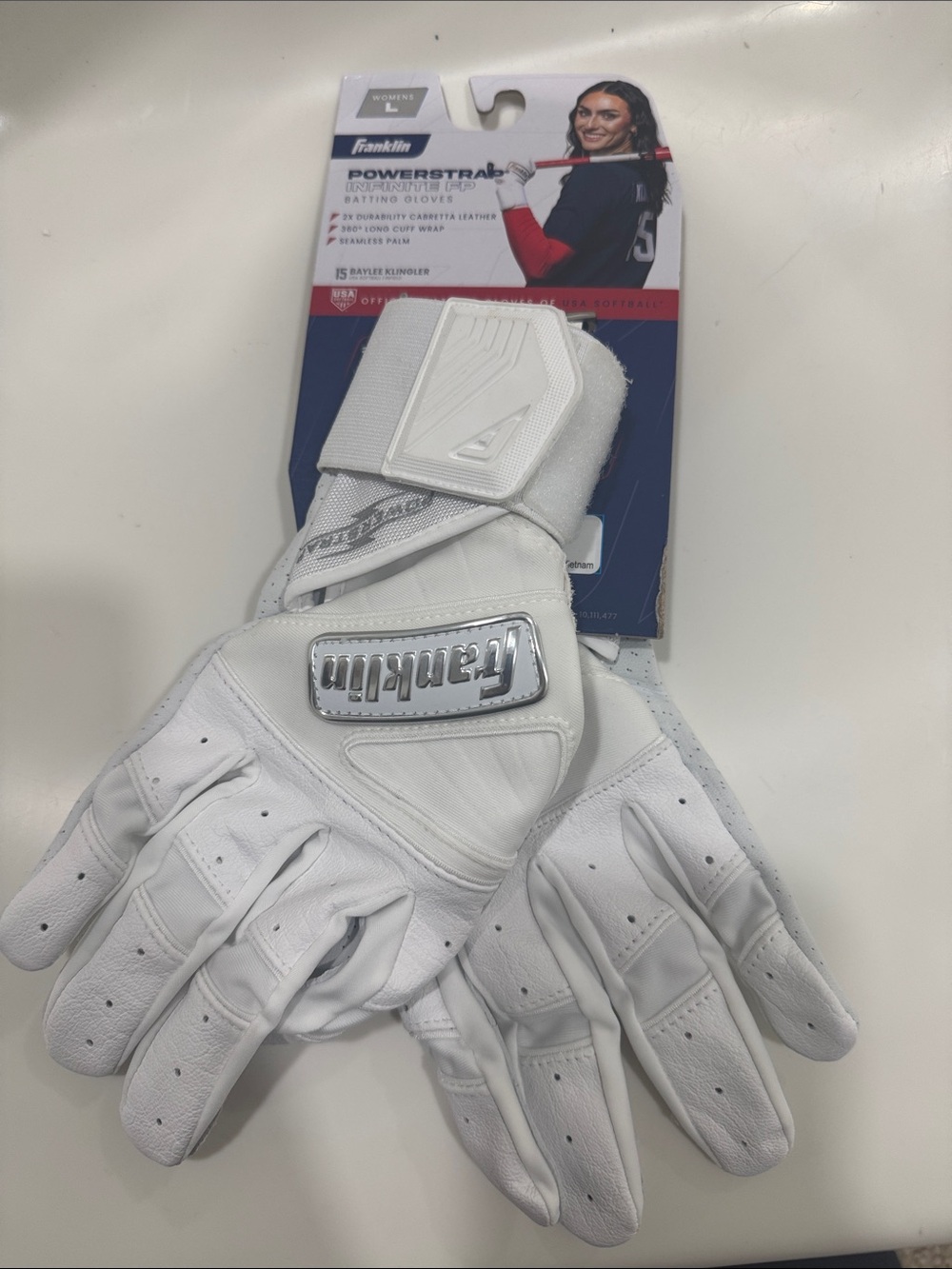 Women’s Large  White PowerStrap Batting Gloves